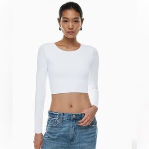 Aritzia‎ Babaton Contour Crew Cropped Long Sleeve Top White Size Small